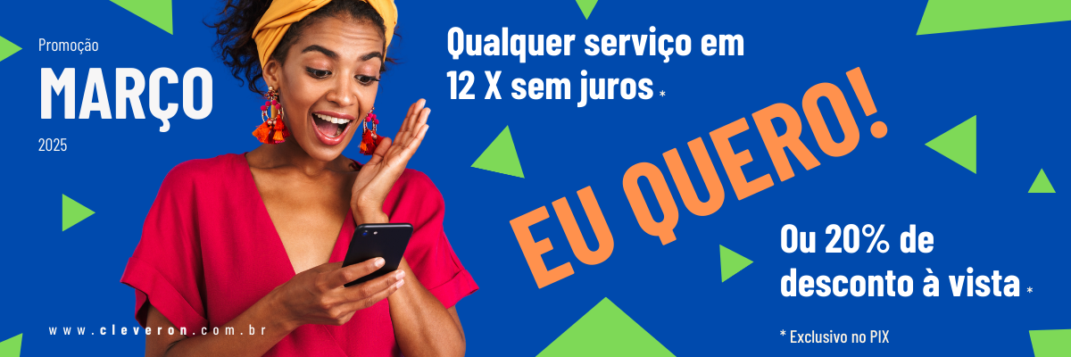 Banner da promoção de março de 2025, com pagamento em até 12x ou 20% de desconto no PIX